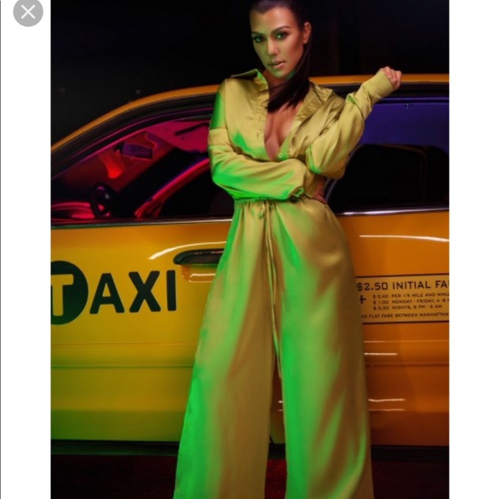 Lime Extreme Oversized Satin Wide Leg Jumpsuit